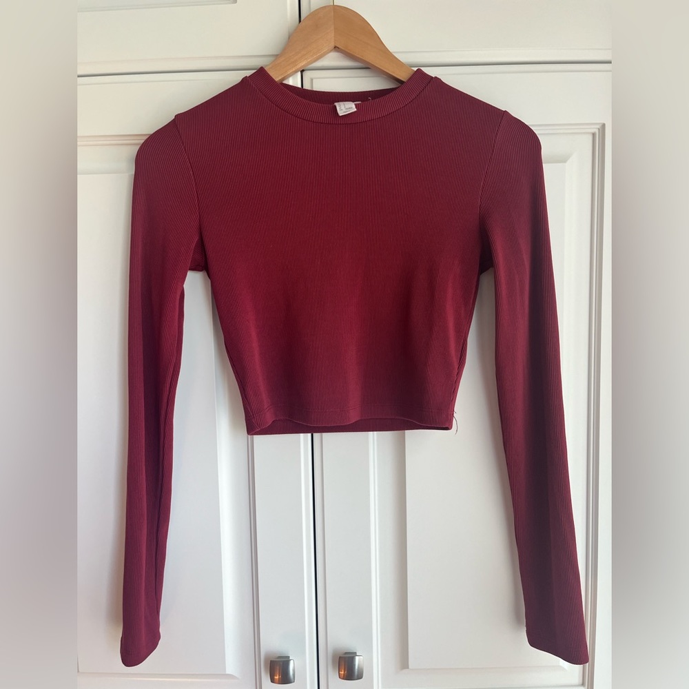 Forever 21 Red Ribbed Cropped Long Sleeve